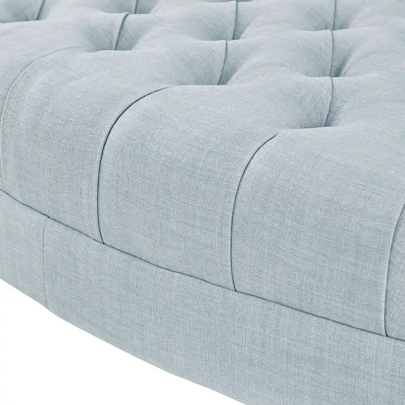 Ottoman capitonné ovale en tissu marron/beige/bleu pâle, 1 place