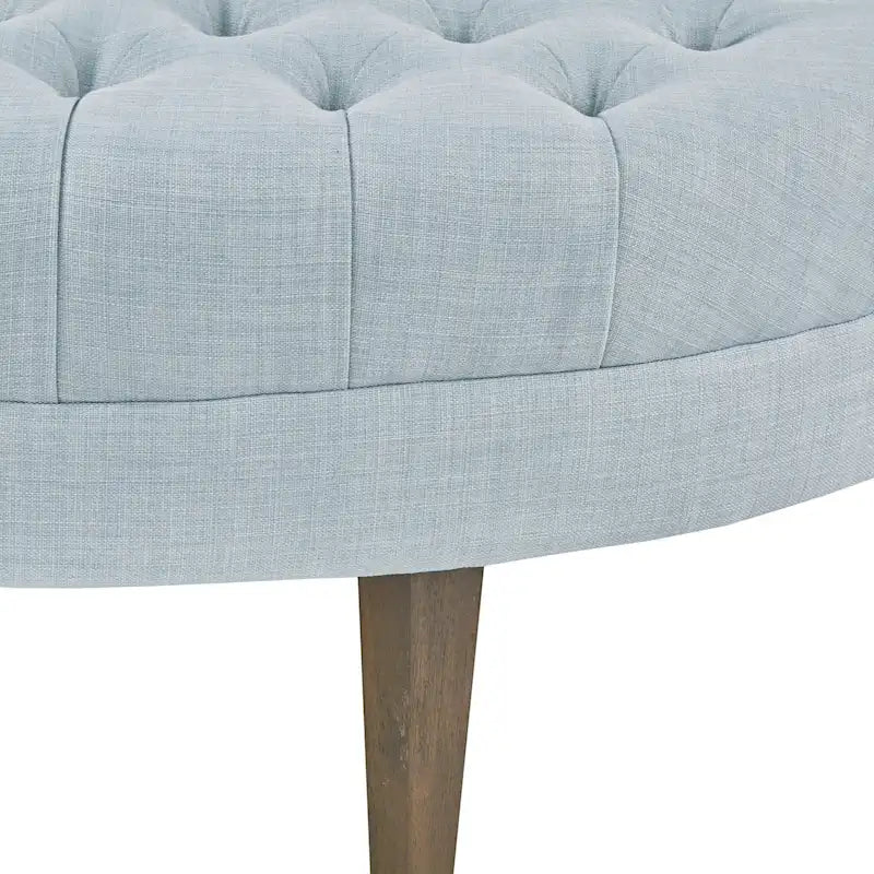 Ottoman capitonné ovale en tissu marron/beige/bleu pâle, 1 place