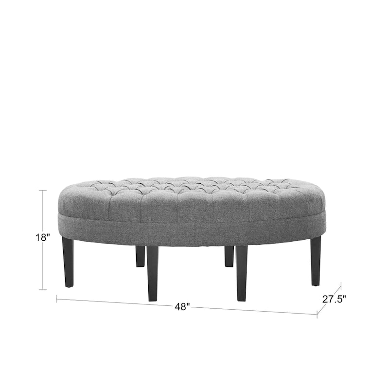 Ottoman capitonné ovale en tissu marron/beige/bleu pâle, 1 place