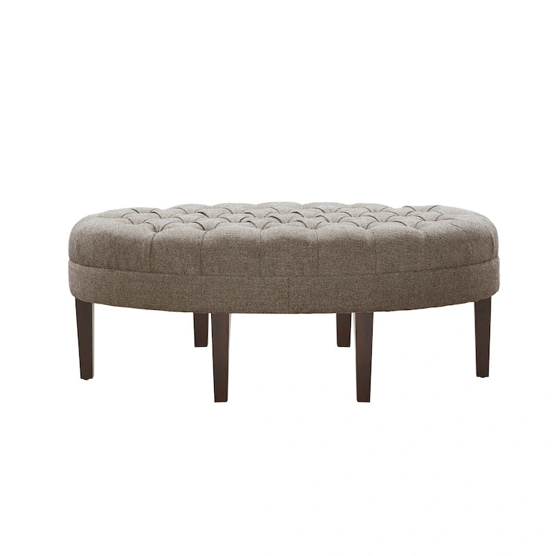 Ottoman capitonné ovale en tissu marron/beige/bleu pâle, 1 place