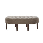 Ottoman capitonné ovale en tissu marron/beige/bleu pâle, 1 place