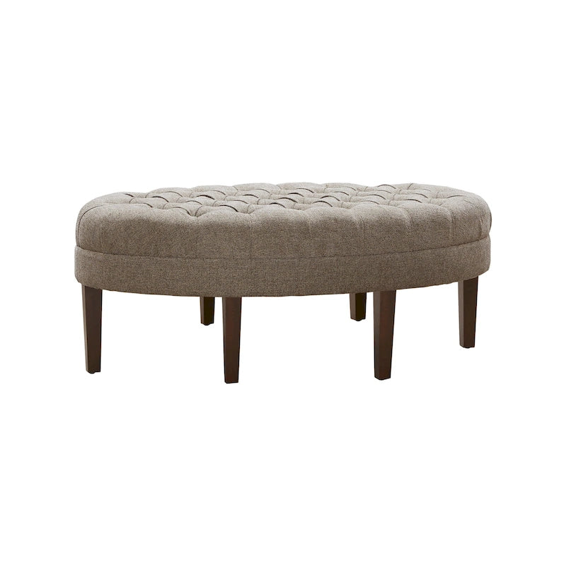 Ottoman capitonné ovale en tissu marron/beige/bleu pâle, 1 place
