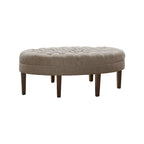 Ottoman capitonné ovale en tissu marron/beige/bleu pâle, 1 place