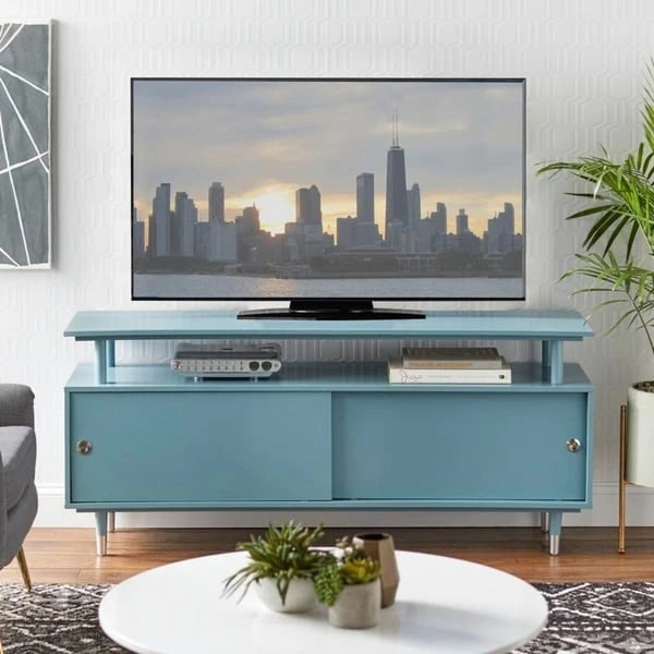 Meuble TV Mid-Century Modern 5 couleurs 60" avec portes coulissantes et étagère ouverte pour 1