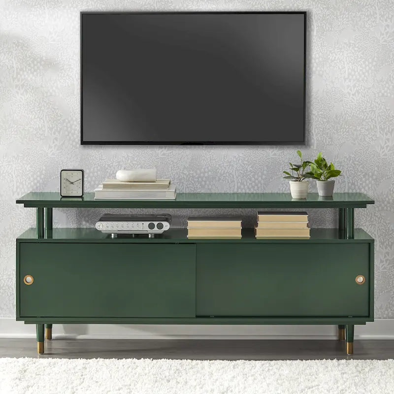 Meuble TV Mid-Century Modern 5 couleurs 60" avec portes coulissantes et étagère ouverte pour 1
