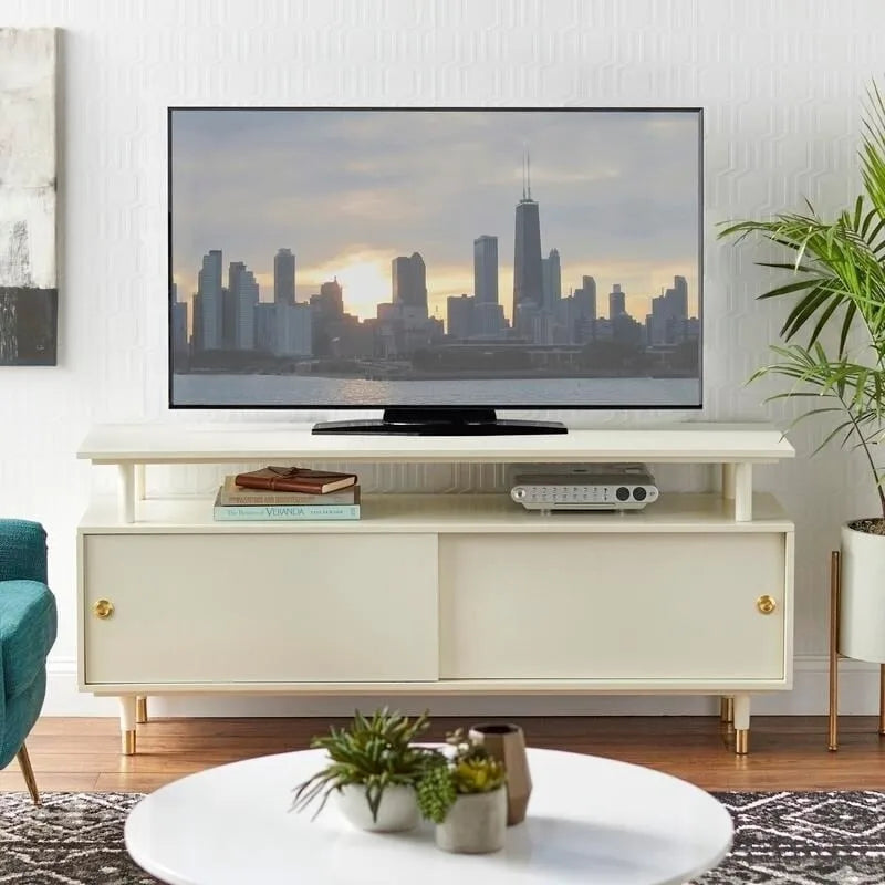 Meuble TV Mid-Century Modern 5 couleurs 60" avec portes coulissantes et étagère ouverte pour 1