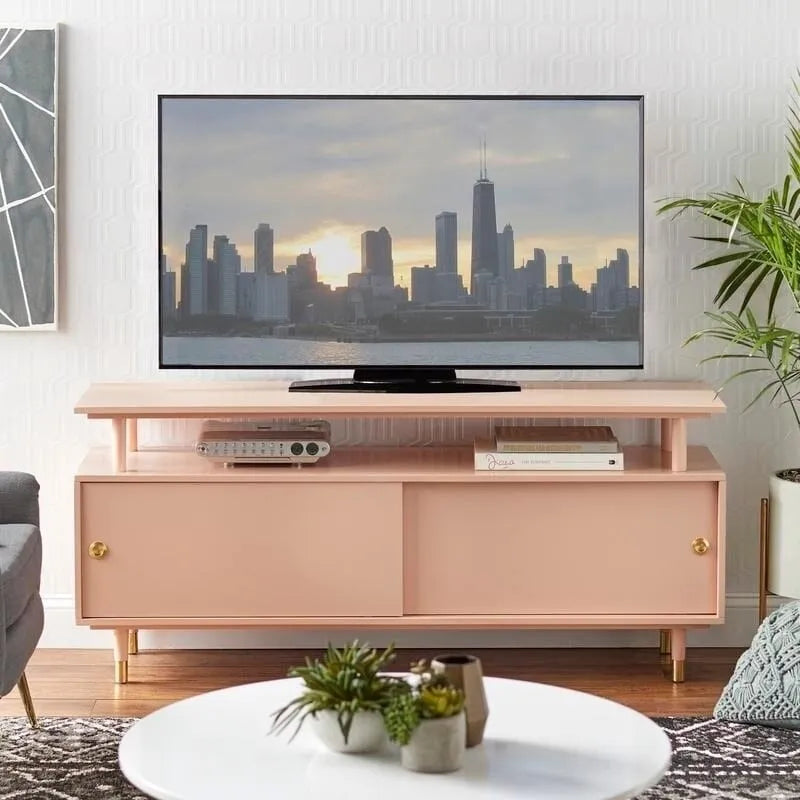 Meuble TV Mid-Century Modern 5 couleurs 60" avec portes coulissantes et étagère ouverte pour 1