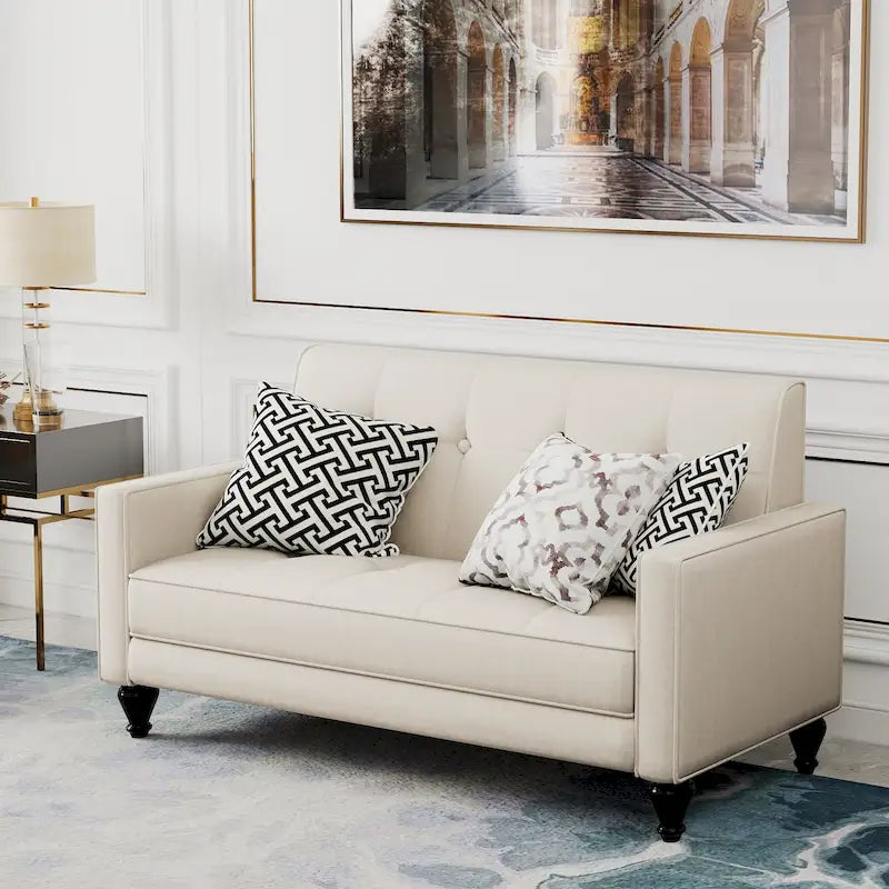 Causeuse 2 places en velours beige/noir avec pieds en métal