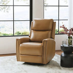 Fauteuil relax pivotant et à bascule en cuir Mid-Century avec garniture cloutée, 11 couleurs disponibles