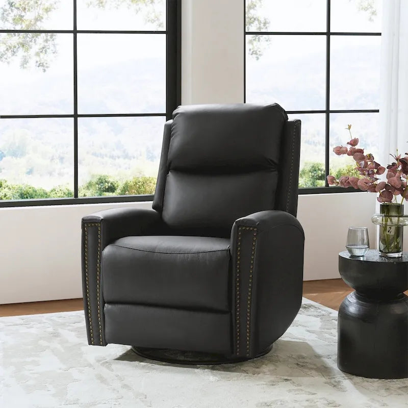 Fauteuil relax pivotant et à bascule en cuir Mid-Century avec garniture cloutée, 11 couleurs disponibles