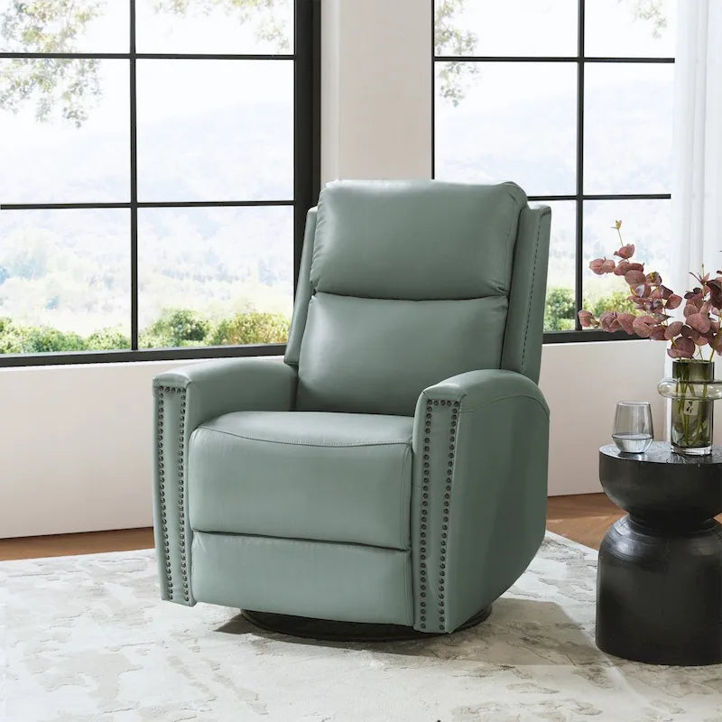 Fauteuil relax pivotant et à bascule en cuir Mid-Century avec garniture cloutée, 11 couleurs disponibles