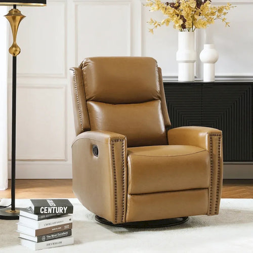 Fauteuil relax pivotant et à bascule en cuir Mid-Century avec garniture cloutée, 11 couleurs disponibles