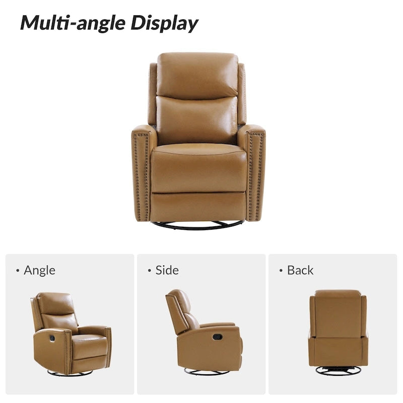 Fauteuil relax pivotant et à bascule en cuir Mid-Century avec garniture cloutée, 11 couleurs disponibles