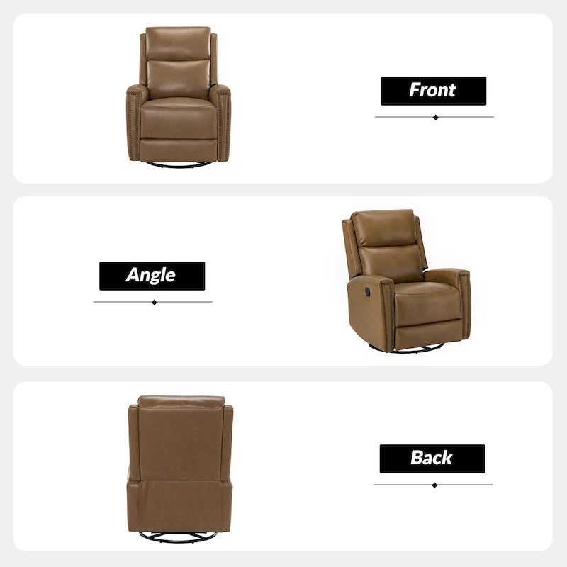 Fauteuil relax pivotant et à bascule en cuir Mid-Century avec garniture cloutée, 11 couleurs disponibles