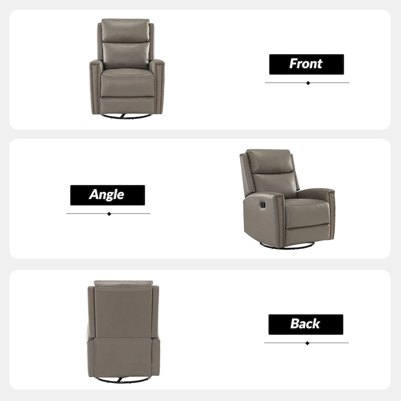 Fauteuil relax pivotant et à bascule en cuir Mid-Century avec garniture cloutée, 11 couleurs disponibles