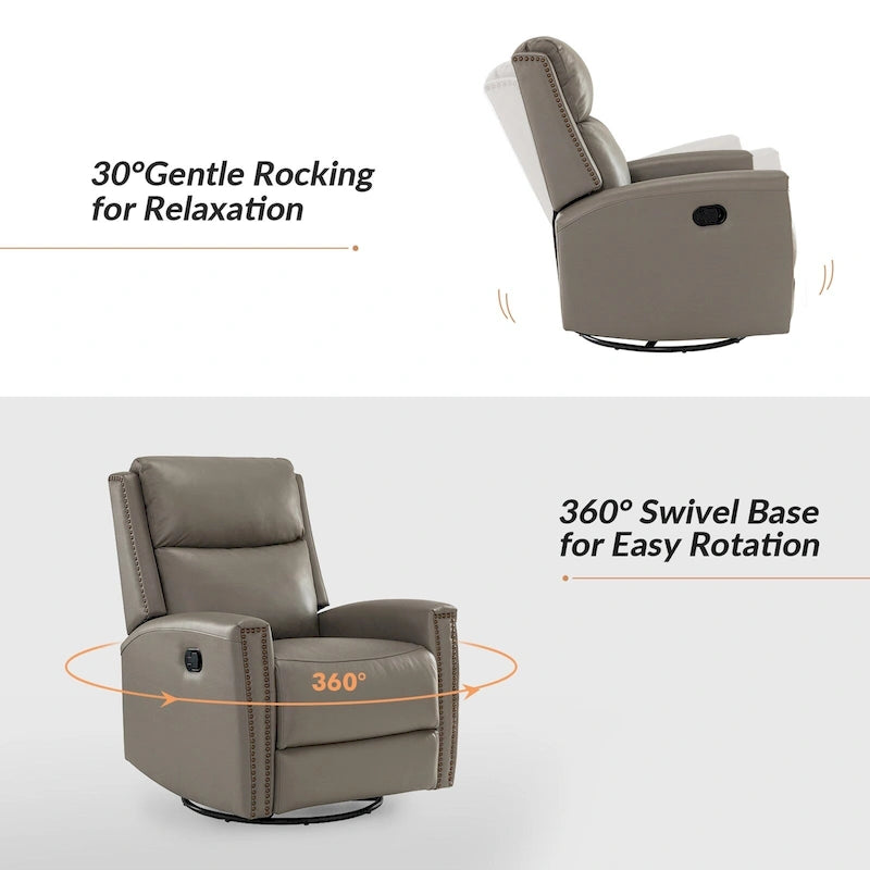 Fauteuil relax pivotant et à bascule en cuir Mid-Century avec garniture cloutée, 11 couleurs disponibles