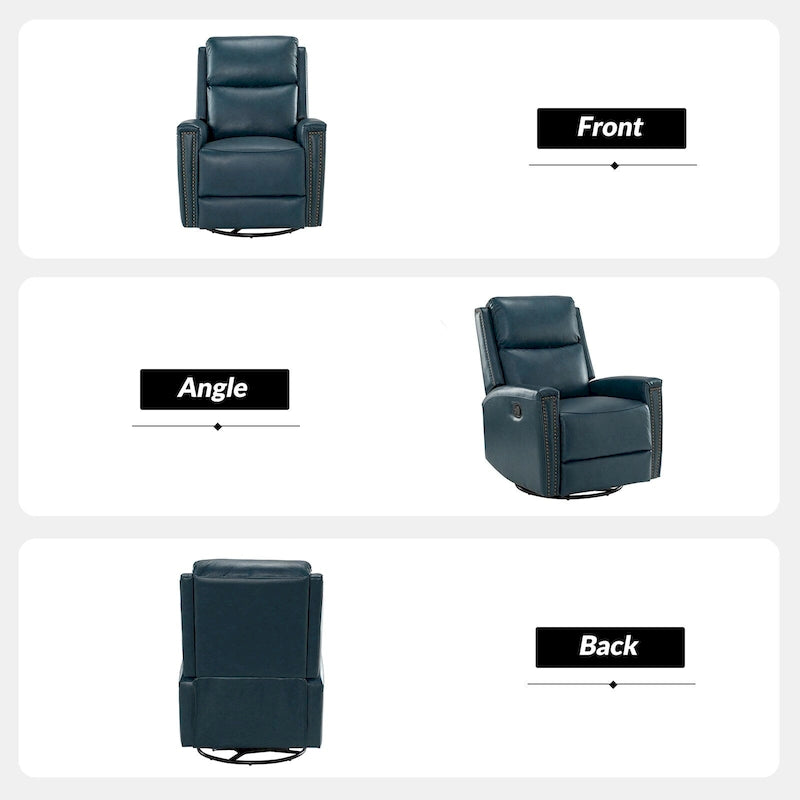 Fauteuil relax pivotant et à bascule en cuir Mid-Century avec garniture cloutée, 11 couleurs disponibles