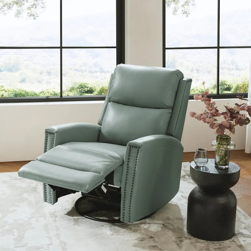 Fauteuil relax pivotant et à bascule en cuir Mid-Century avec garniture cloutée, 11 couleurs disponibles