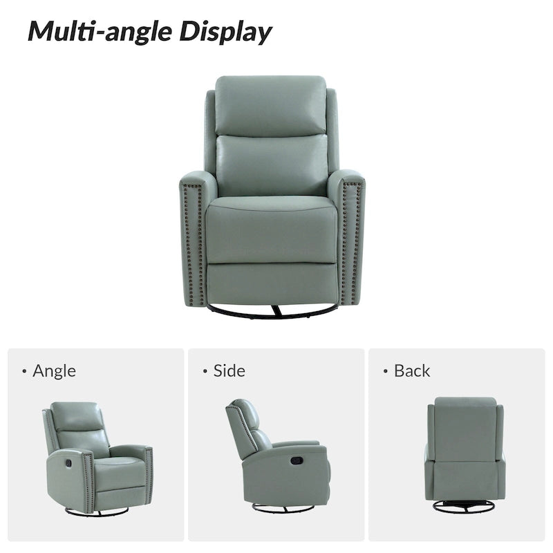 Fauteuil relax pivotant et à bascule en cuir Mid-Century avec garniture cloutée, 11 couleurs disponibles