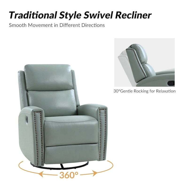 Fauteuil relax pivotant et à bascule en cuir Mid-Century avec garniture cloutée, 11 couleurs disponibles