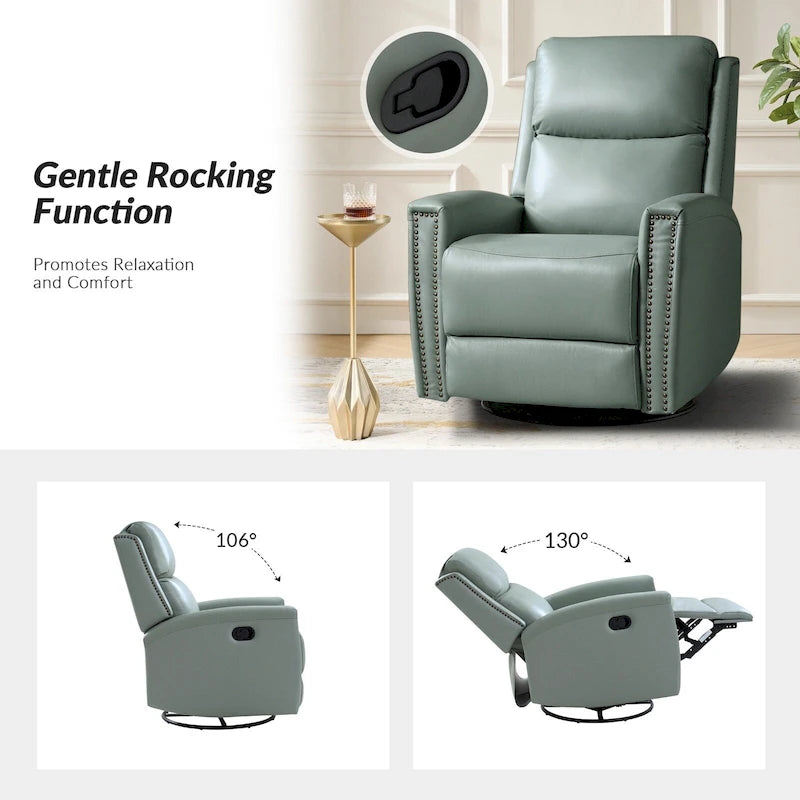 Fauteuil relax pivotant et à bascule en cuir Mid-Century avec garniture cloutée, 11 couleurs disponibles