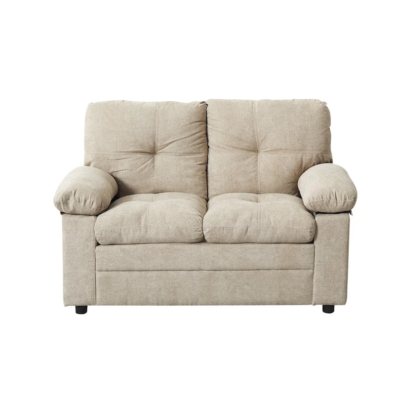Causeuse capitonnée de style chenille, 2 places, bleu/chameau clair