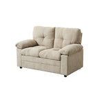 Causeuse capitonnée de style chenille, 2 places, bleu/chameau clair