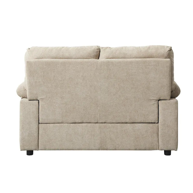 Causeuse capitonnée de style chenille, 2 places, bleu/chameau clair