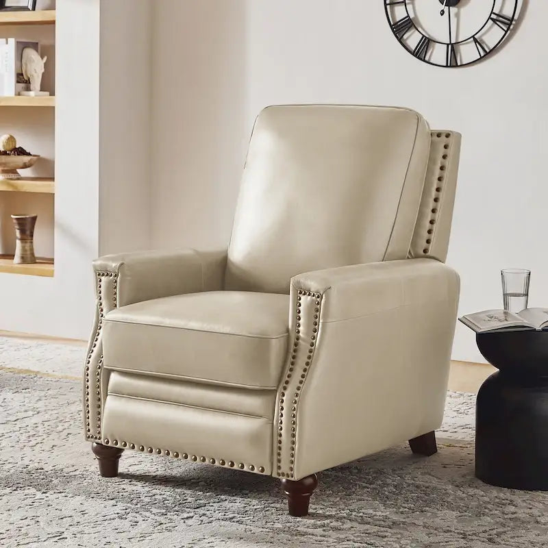 Fauteuil inclinable en cuir véritable 8 couleurs avec clous de tapissier, 1 place