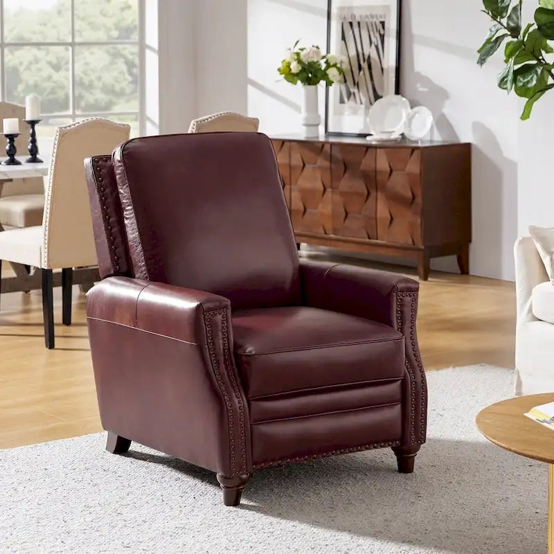 Fauteuil inclinable en cuir véritable 8 couleurs avec clous de tapissier, 1 place