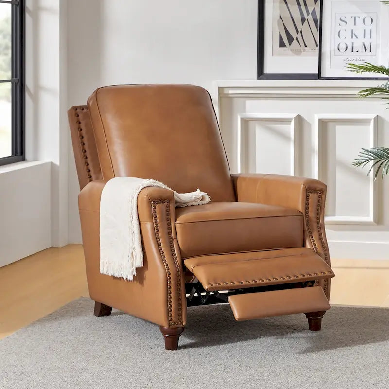 Fauteuil inclinable en cuir véritable 8 couleurs avec clous de tapissier, 1 place