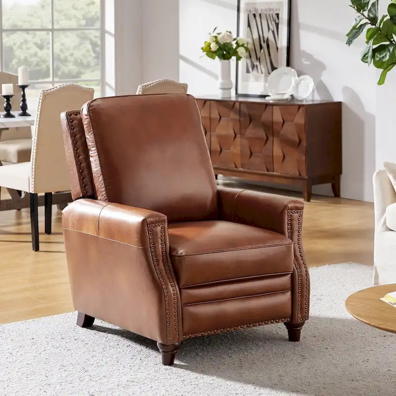 Fauteuil inclinable en cuir véritable 8 couleurs avec clous de tapissier, 1 place