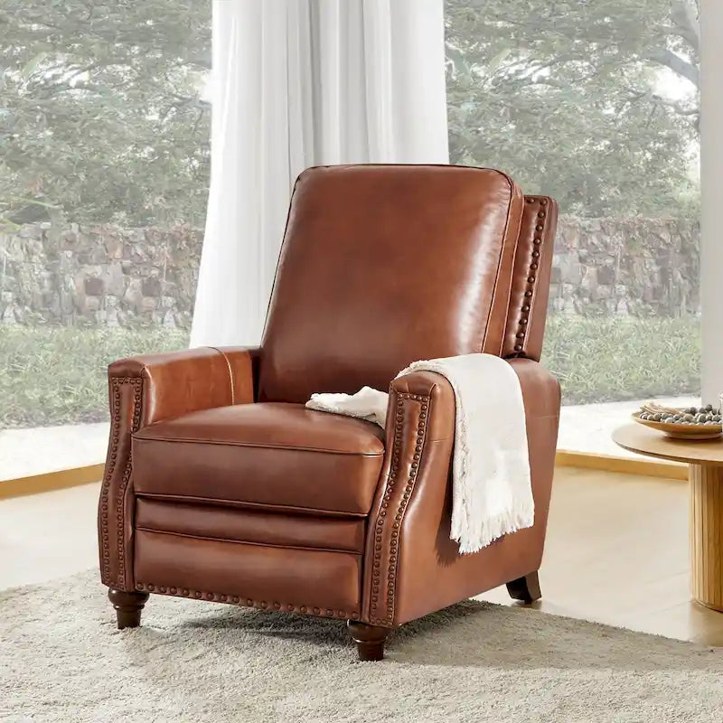 Fauteuil inclinable en cuir véritable 8 couleurs avec clous de tapissier, 1 place