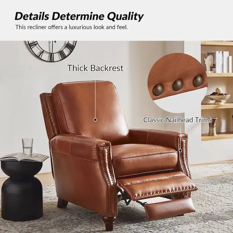 Fauteuil inclinable en cuir véritable 8 couleurs avec clous de tapissier, 1 place