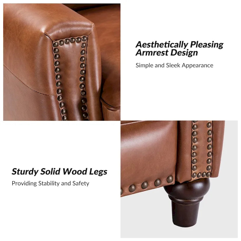 Fauteuil inclinable en cuir véritable 8 couleurs avec clous de tapissier, 1 place