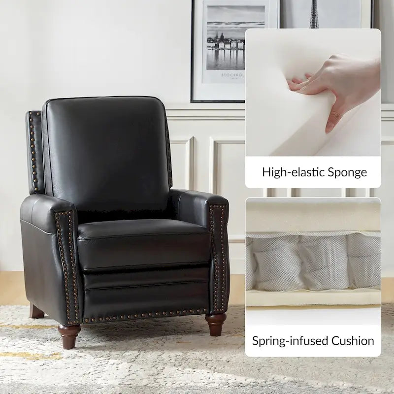 Fauteuil inclinable en cuir véritable 8 couleurs avec clous de tapissier, 1 place