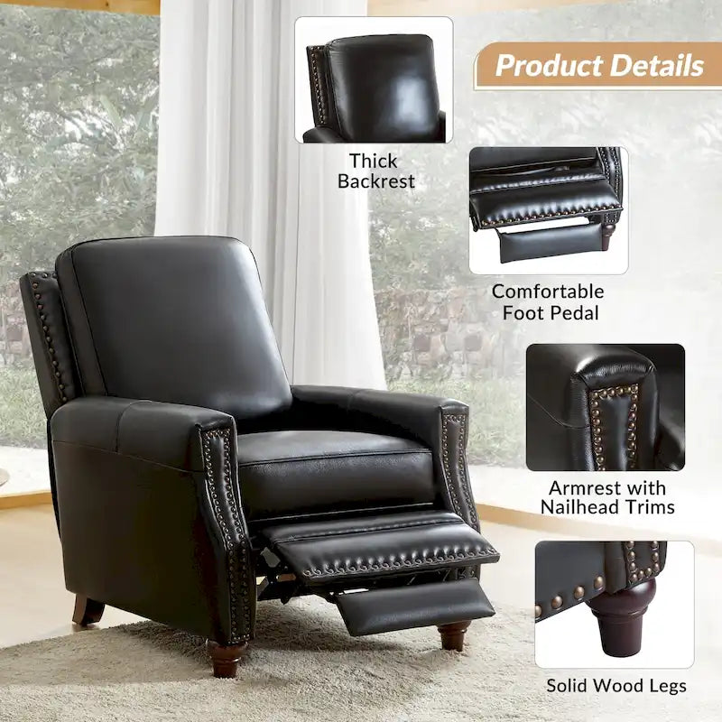 Fauteuil inclinable en cuir véritable 8 couleurs avec clous de tapissier, 1 place