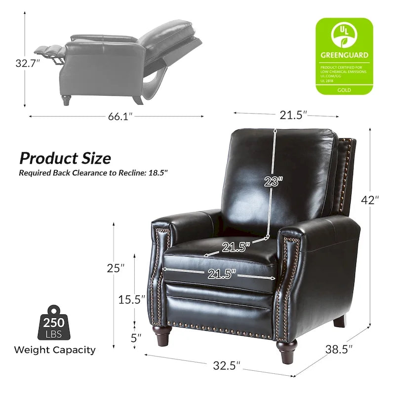 Fauteuil inclinable en cuir véritable 8 couleurs avec clous de tapissier, 1 place