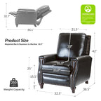 Fauteuil inclinable en cuir véritable 8 couleurs avec clous de tapissier, 1 place