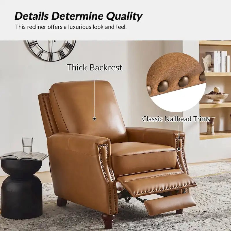 Fauteuil inclinable en cuir véritable 8 couleurs avec clous de tapissier, 1 place