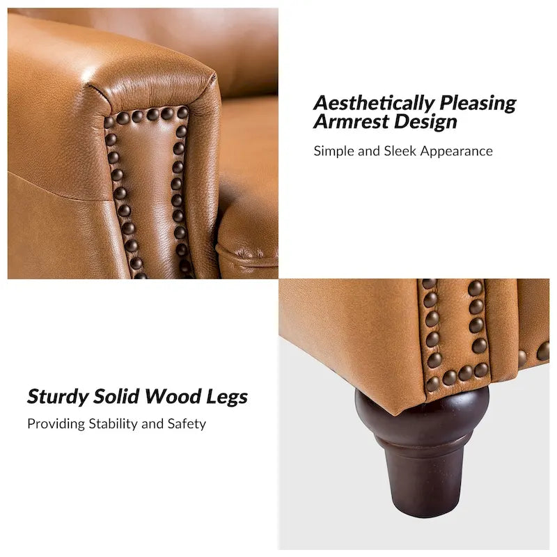 Fauteuil inclinable en cuir véritable 8 couleurs avec clous de tapissier, 1 place