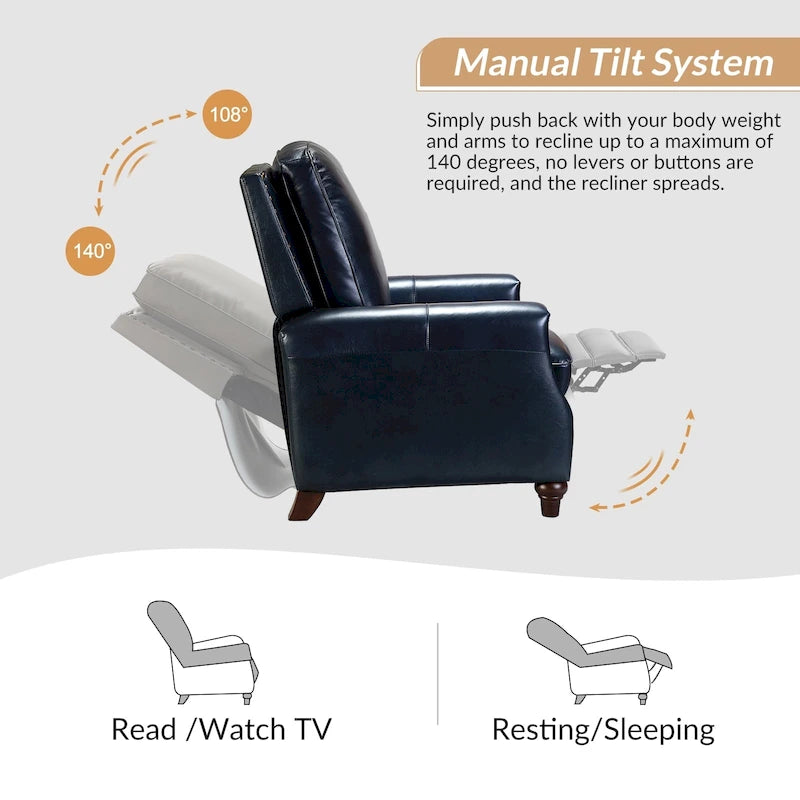 Fauteuil inclinable en cuir véritable 8 couleurs avec clous de tapissier, 1 place
