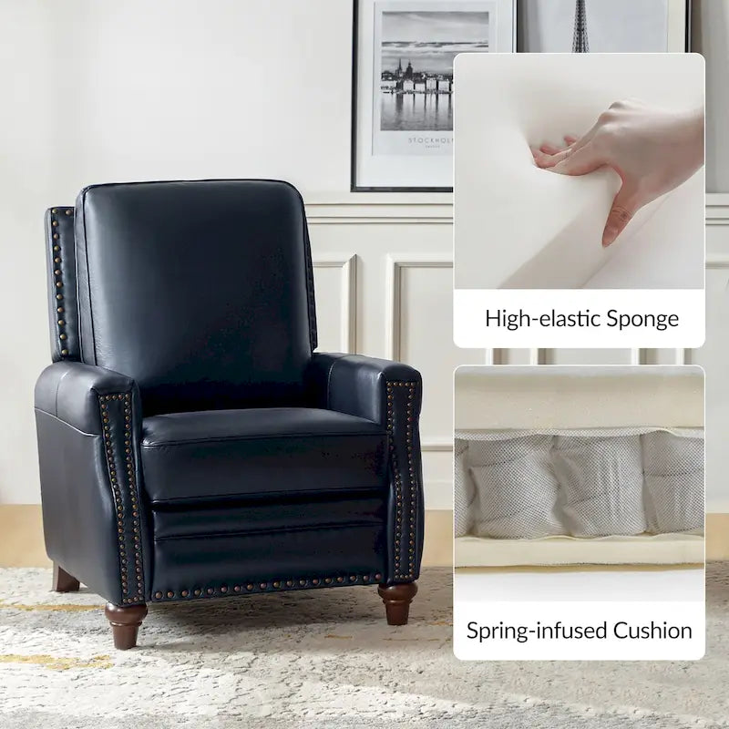Fauteuil inclinable en cuir véritable 8 couleurs avec clous de tapissier, 1 place