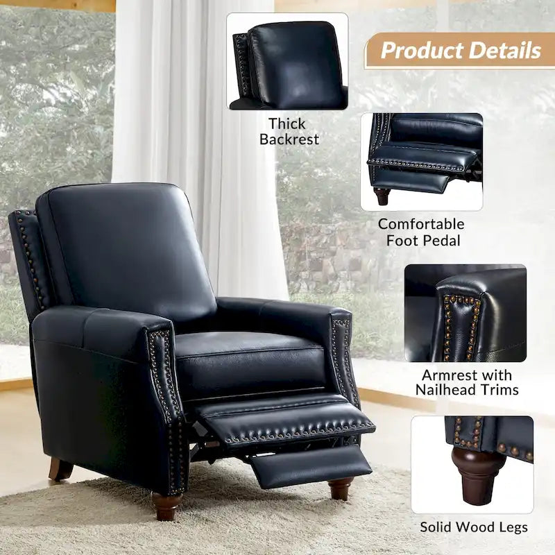 Fauteuil inclinable en cuir véritable 8 couleurs avec clous de tapissier, 1 place