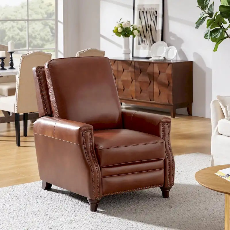 Fauteuil inclinable en cuir véritable 8 couleurs avec clous de tapissier, 1 place
