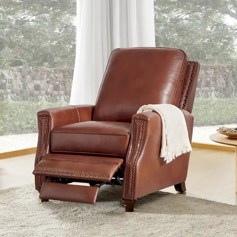 Fauteuil inclinable en cuir véritable 8 couleurs avec clous de tapissier, 1 place