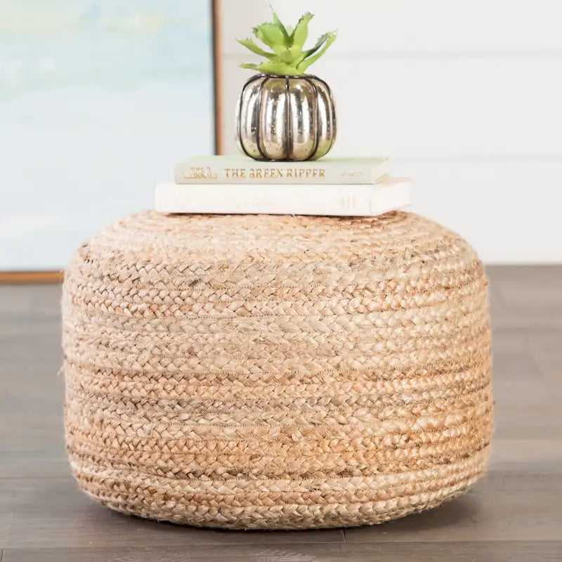 Pouf/Repose-pieds rond tressé en jute style bohème 7 couleurs