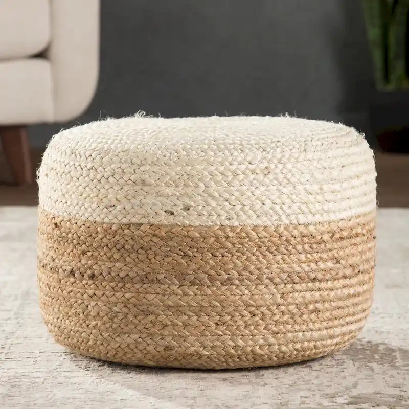 Pouf/Repose-pieds rond tressé en jute style bohème 7 couleurs