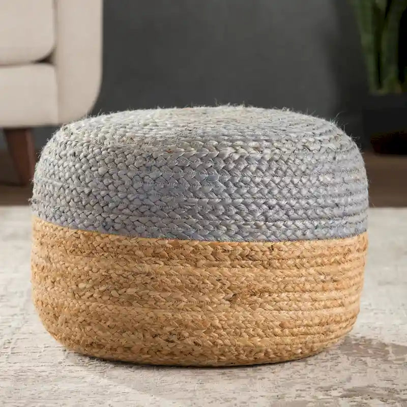 Pouf/Repose-pieds rond tressé en jute style bohème 7 couleurs
