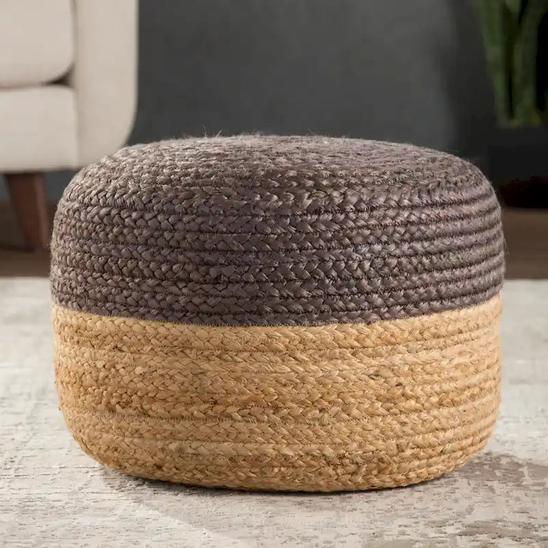 Pouf/Repose-pieds rond tressé en jute style bohème 7 couleurs